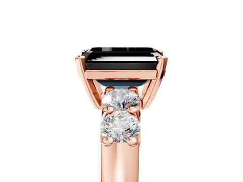 Rose gold Fancy Black Emerald Cut Brilliant Diamond Five-Stone Engagement Ring with Prong Setting on a Classic Band_8