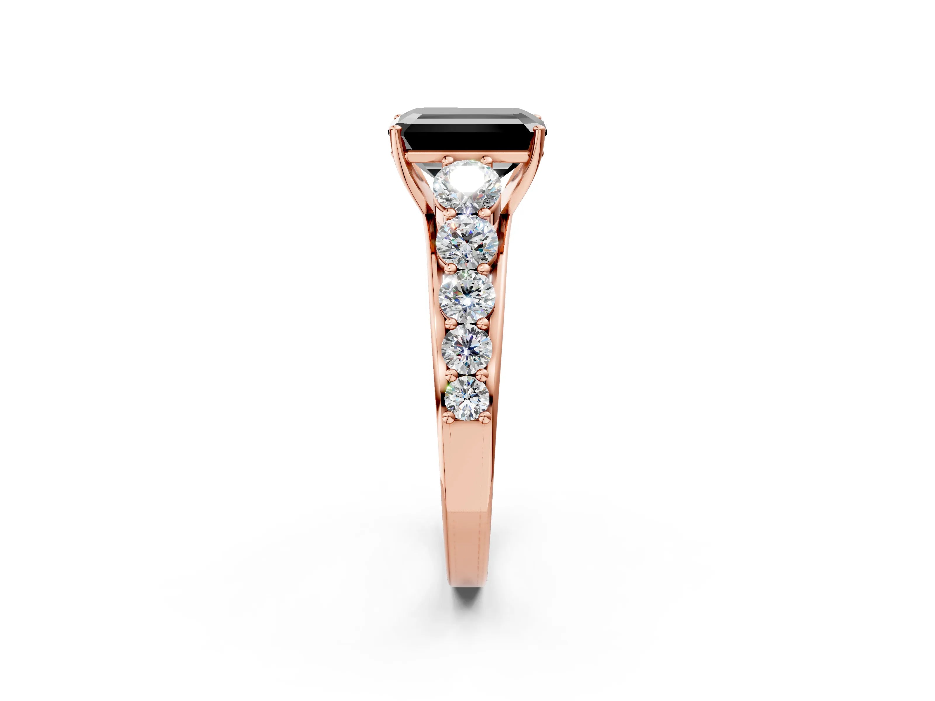 Rose gold Fancy Black Emerald Cut Brilliant Diamond Pavé Band with Six-Prong Setting_2