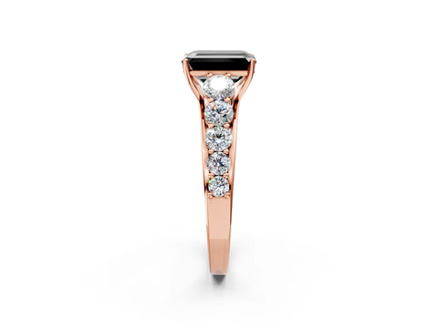Rose gold Fancy Black Emerald Cut Brilliant Diamond Pavé Band with Six-Prong Setting_2