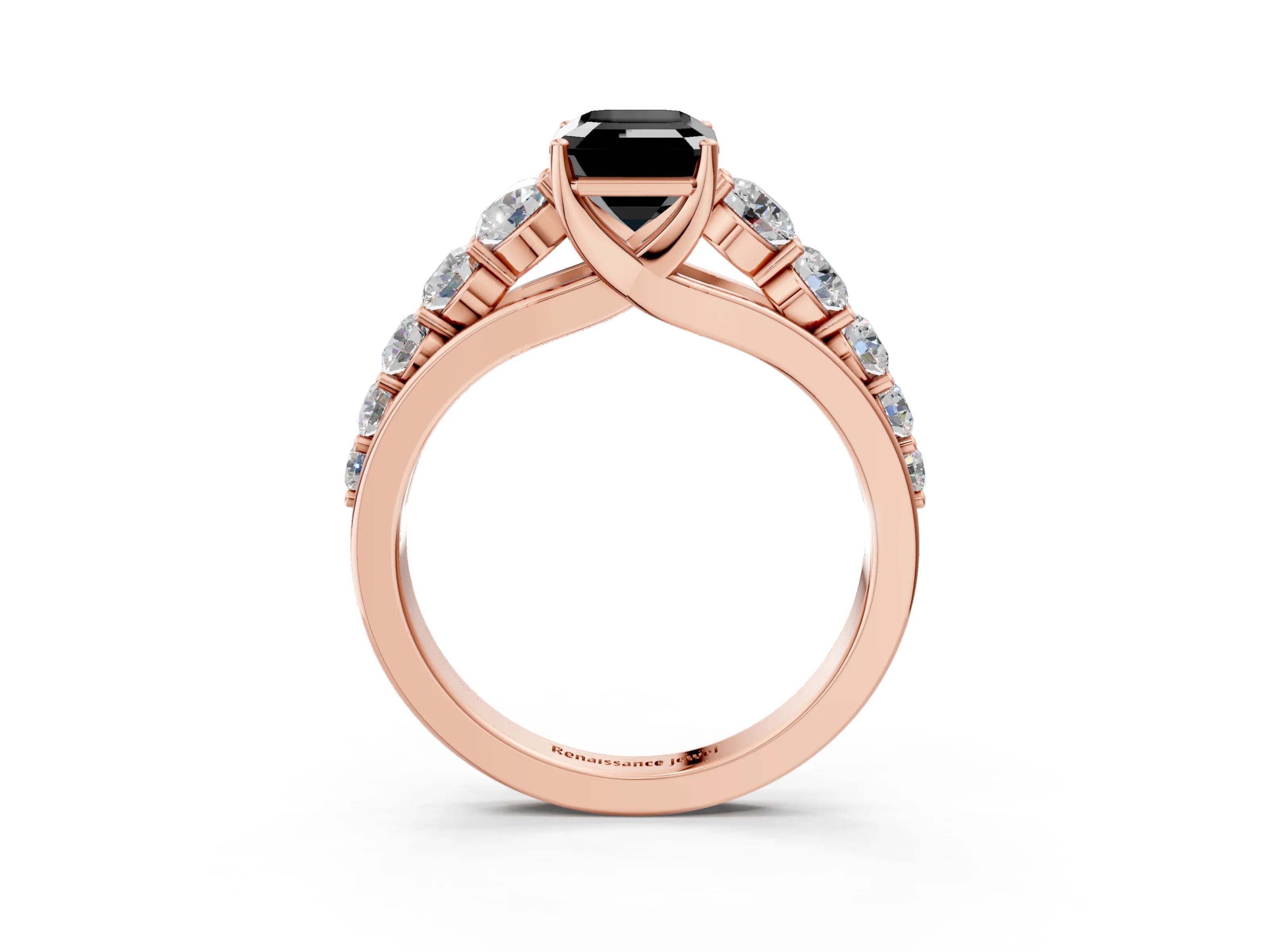 Rose gold Fancy Black Emerald Cut Brilliant Diamond Pavé Band with Six-Prong Setting_3