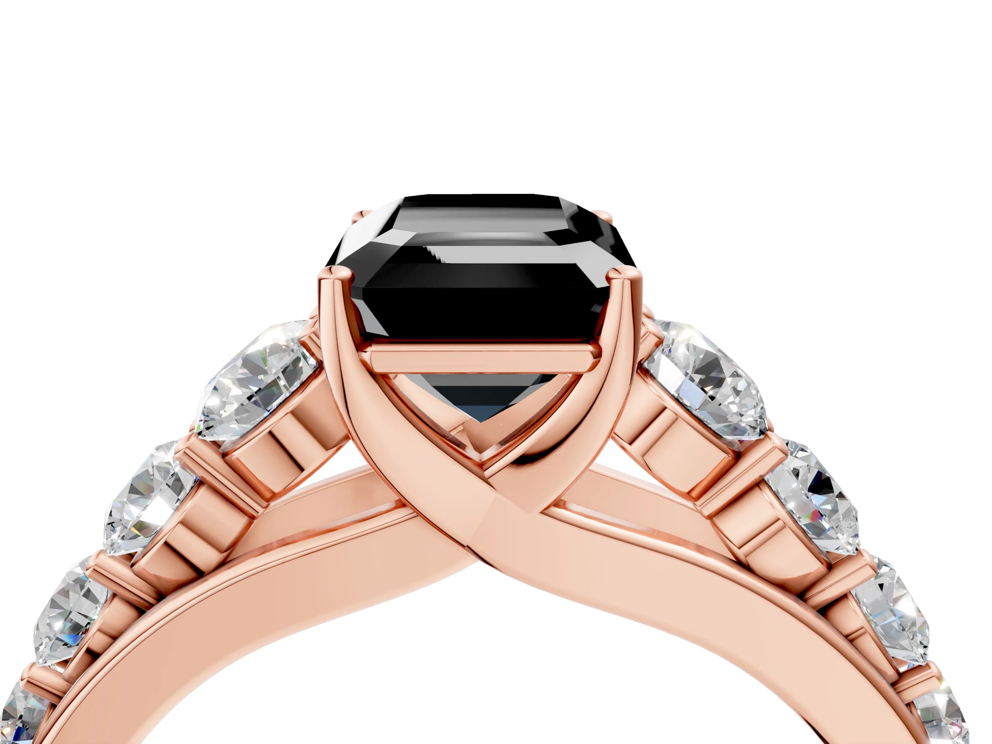 Rose gold Fancy Black Emerald Cut Brilliant Diamond Pavé Band with Six-Prong Setting_4