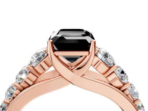 Rose gold Fancy Black Emerald Cut Brilliant Diamond Pavé Band with Six-Prong Setting_4