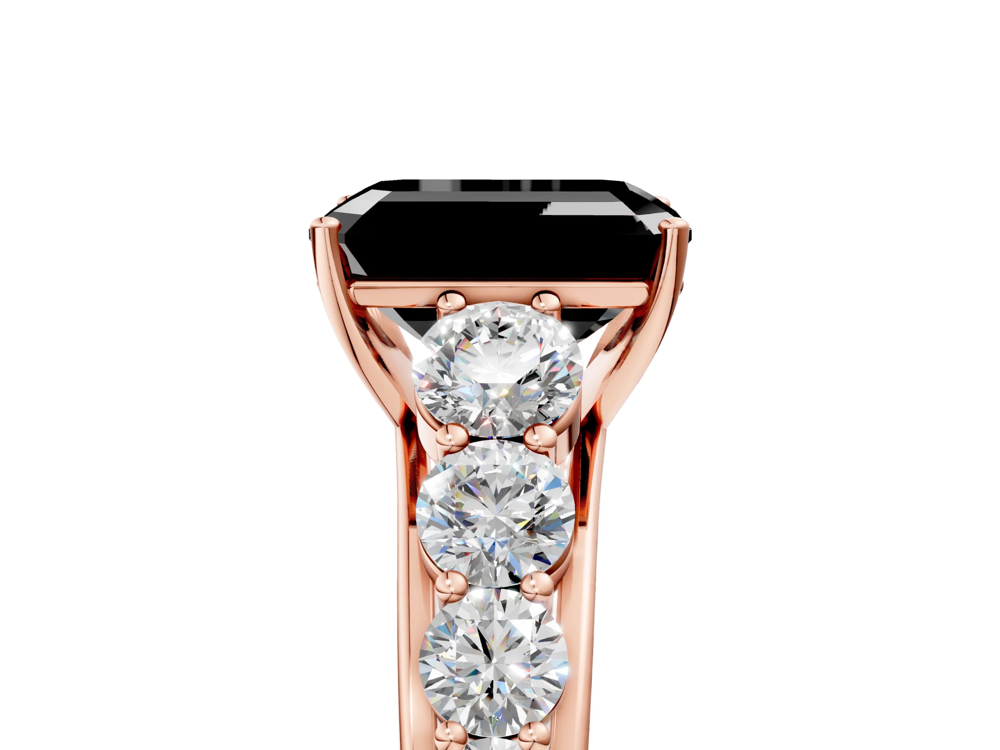 Rose gold Fancy Black Emerald Cut Brilliant Diamond Pavé Band with Six-Prong Setting_5
