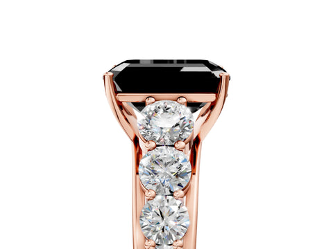 Rose gold Fancy Black Emerald Cut Brilliant Diamond Pavé Band with Six-Prong Setting_5