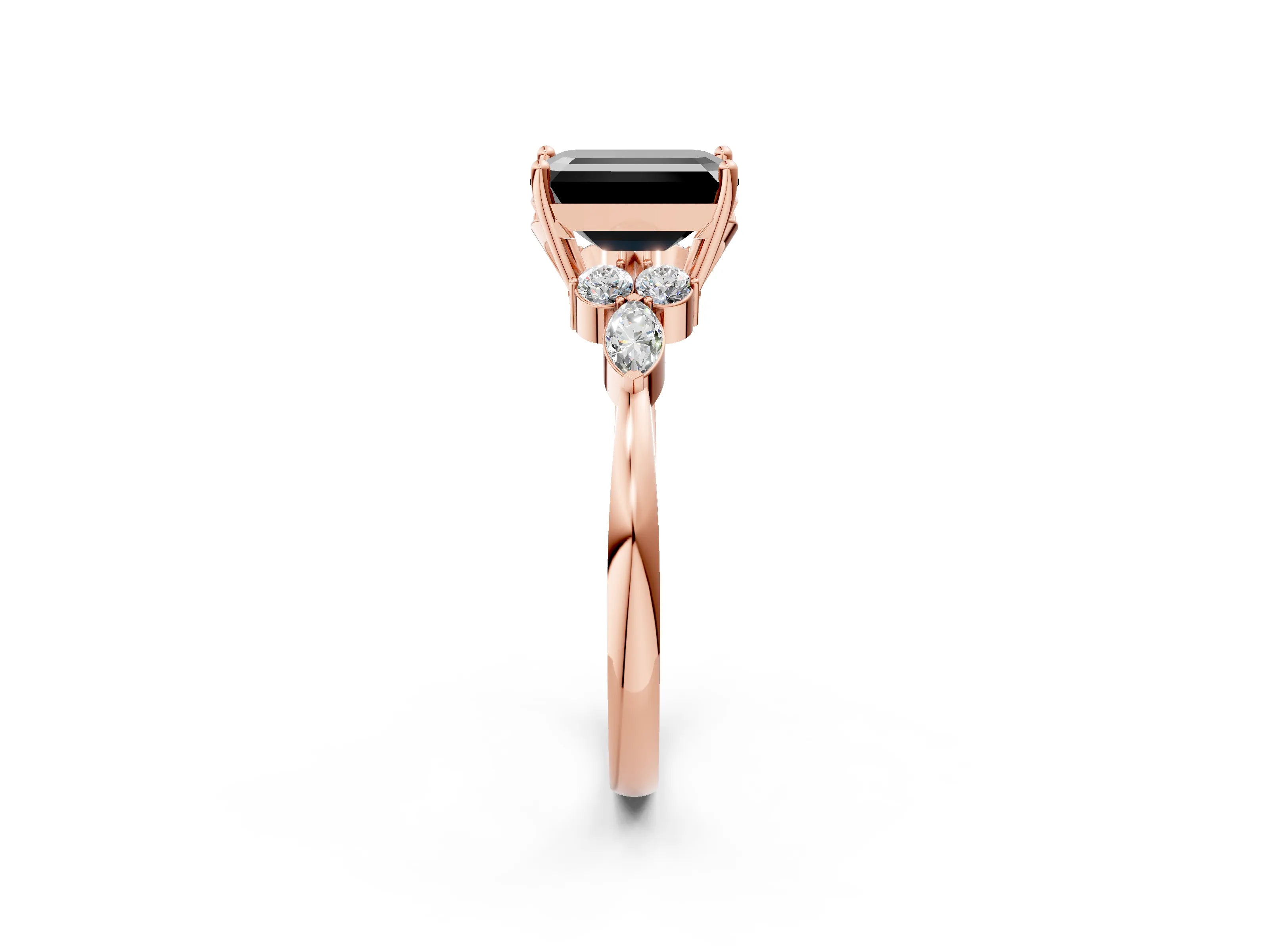 Rose gold Fancy Black Emerald Cut Brilliant Diamond Solitaire Ring with Pear Side Stones and Four-Prong Setting_5