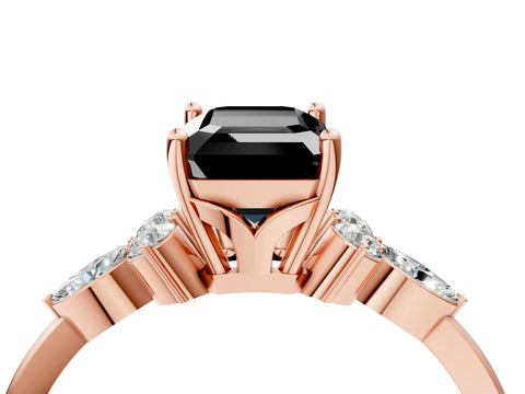 Rose gold Fancy Black Emerald Cut Brilliant Diamond Solitaire Ring with Pear Side Stones and Four-Prong Setting_7