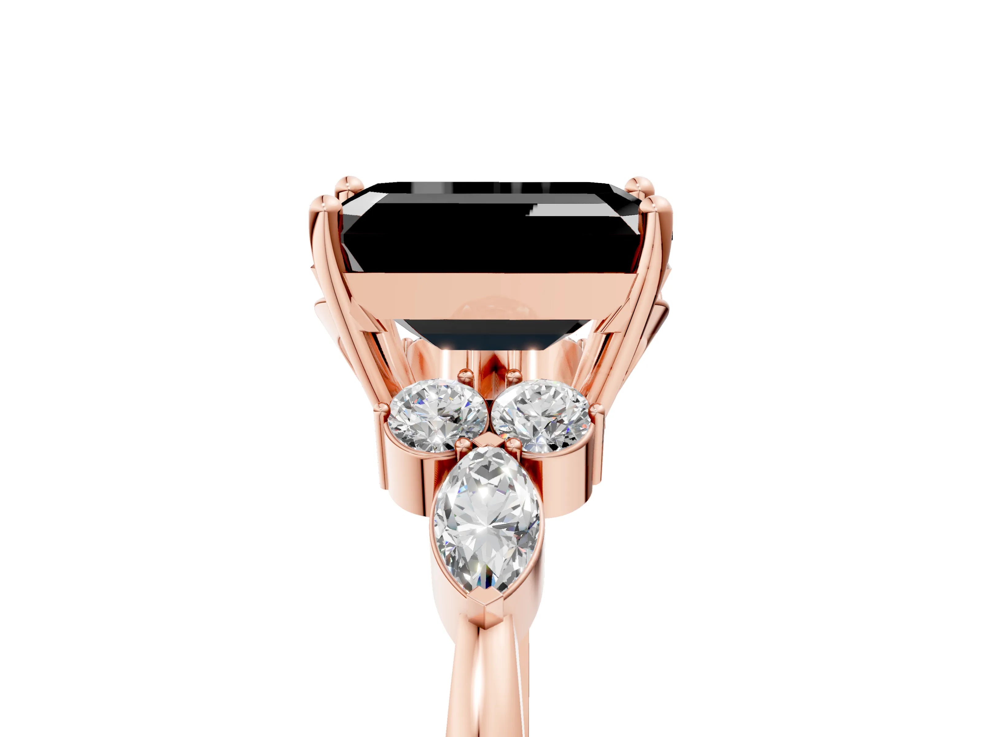 Rose gold Fancy Black Emerald Cut Brilliant Diamond Solitaire Ring with Pear Side Stones and Four-Prong Setting_8