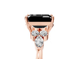 Rose gold Fancy Black Emerald Cut Brilliant Diamond Solitaire Ring with Pear Side Stones and Four-Prong Setting_8