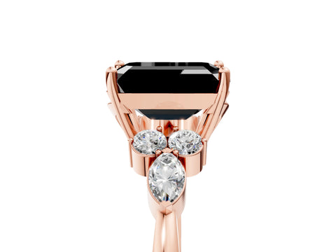 Rose gold Fancy Black Emerald Cut Brilliant Diamond Solitaire Ring with Pear Side Stones and Four-Prong Setting_8
