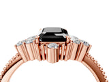 Rose gold Fancy Black Emerald Cut Brilliant Diamond with Cluster Setting on a Beaded Band and Four-Prong Setting_4