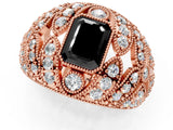 Rose gold Fancy Black Emerald Cut Brilliant Halo Pave Diamond Milgrain Ring_1