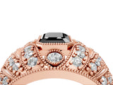 Rose gold Fancy Black Emerald Cut Brilliant Halo Pave Diamond Milgrain Ring_4