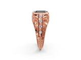 Rose gold Fancy Black Emerald Cut Brilliant Milgrain Filigree Diamond Ring with Square Prong Setting_2