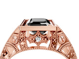 Rose gold Fancy Black Emerald Cut Brilliant Milgrain Filigree Diamond Ring with Square Prong Setting_4