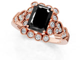 Rose gold Fancy Black Emerald Cut Brilliant Milgrain Pave Heart Band Solitaire Ring_1