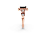 Rose gold Fancy Black Emerald Cut Brilliant Milgrain Pave Heart Band Solitaire Ring_2