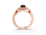 Rose gold Fancy Black Emerald Cut Brilliant Milgrain Pave Heart Band Solitaire Ring_3