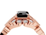 Rose gold Fancy Black Emerald Cut Brilliant Milgrain Pave Heart Band Solitaire Ring_4
