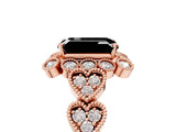 Rose gold Fancy Black Emerald Cut Brilliant Milgrain Pave Heart Band Solitaire Ring_5