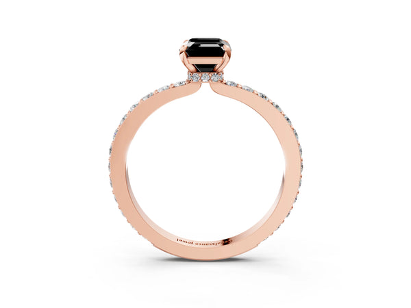 Rose Gold Emerald Cut Hidden Halo Solitaire Engagement Ring Setting for Black Center with Pave Band