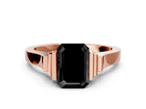 Rose gold Fancy Black Emerald Cut Brilliant Solitaire Diamond Ring with Channel Set Band and Bar Prong Setting