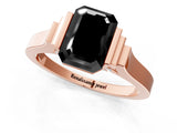 Rose gold Fancy Black Emerald Cut Brilliant Solitaire Diamond Ring with Channel Set Band and Bar Prong Setting_1