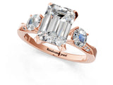Rose gold Fancy Black Emerald Cut Brilliant Three-Stone Diamond Ring with Pavé Band and Four-Prong Setting_4