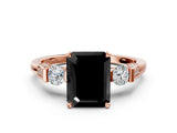 Rose gold Fancy Black Emerald Cut Brilliant Three-Stone Pave Band with Four-Prong Setting