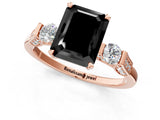 Rose gold Fancy Black Emerald Cut Brilliant Three-Stone Pave Band with Four-Prong Setting_1