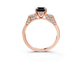 Rose gold Fancy Black Emerald Cut Brilliant Three-Stone Pave Band with Four-Prong Setting_3
