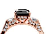 Rose gold Fancy Black Emerald Cut Brilliant Three-Stone Pave Band with Four-Prong Setting_4
