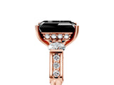 Rose gold Fancy Black Emerald Cut Brilliant Three-Stone Pave Band with Four-Prong Setting_5