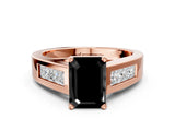 Rose gold Fancy Black Emerald Cut Cut Channel Set Solitaire Ring with Four-Prong Setting