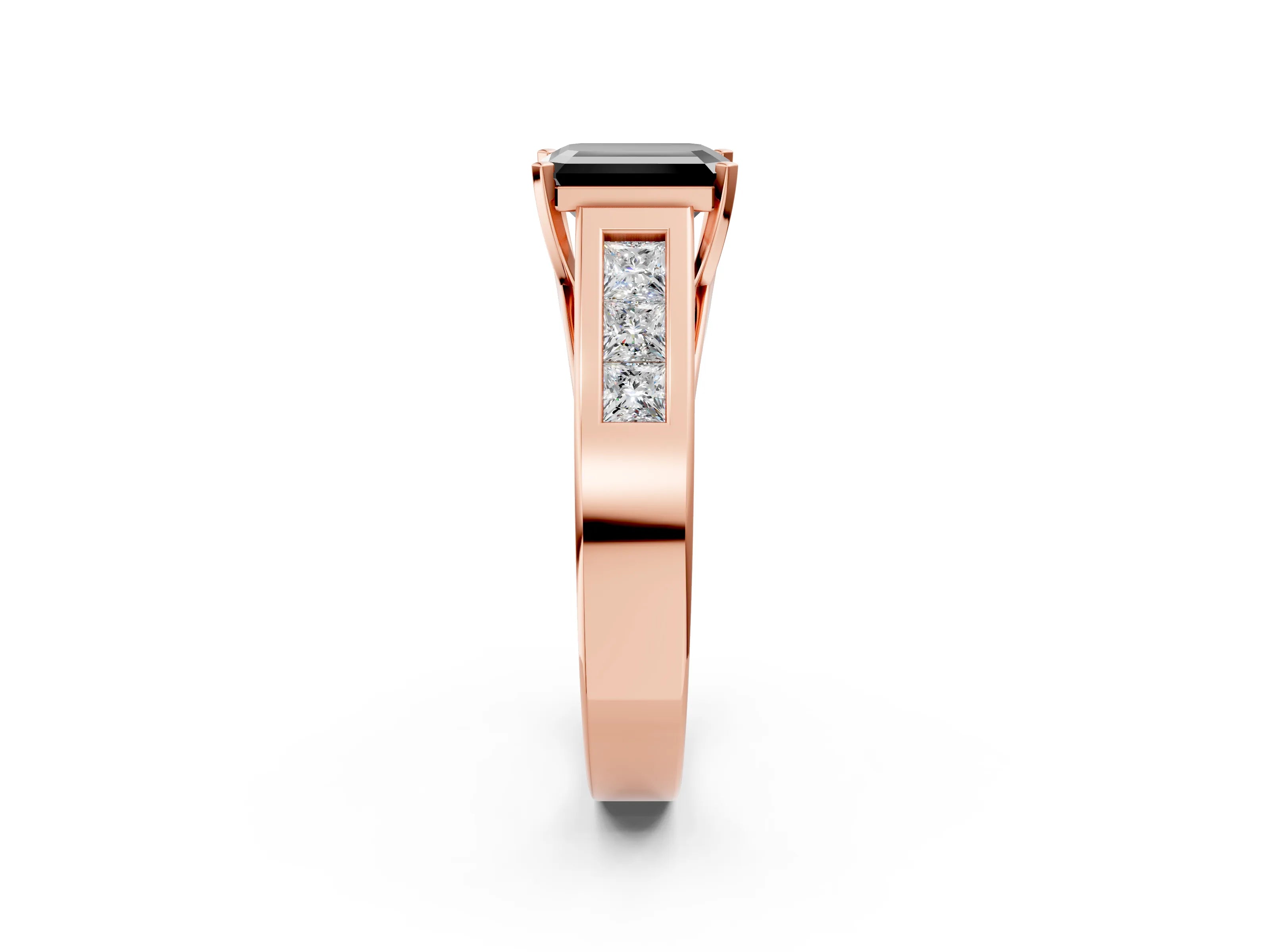 Rose gold Fancy Black Emerald Cut Cut Channel Set Solitaire Ring with Four-Prong Setting_2