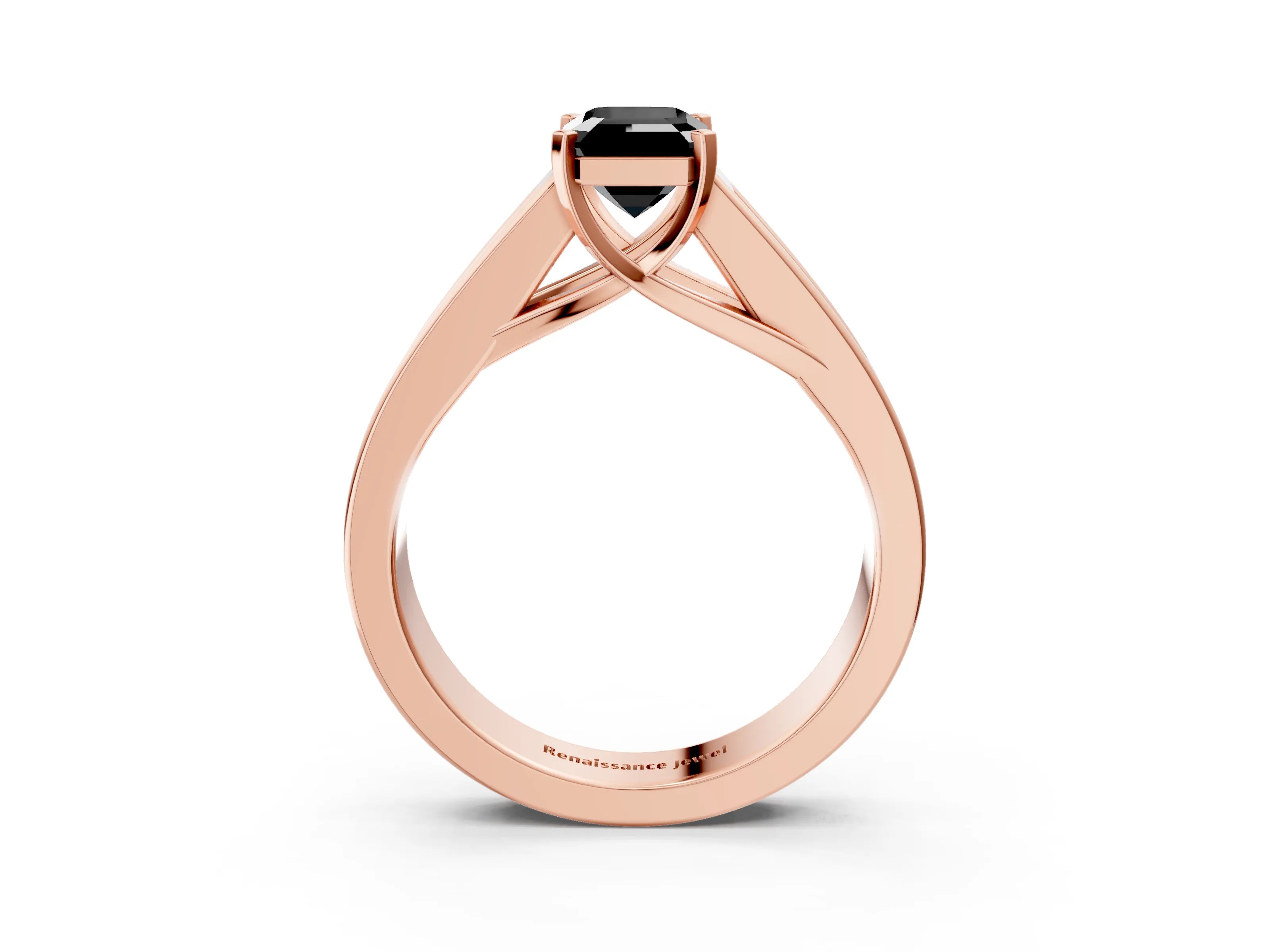 Rose gold Fancy Black Emerald Cut Cut Channel Set Solitaire Ring with Four-Prong Setting_3
