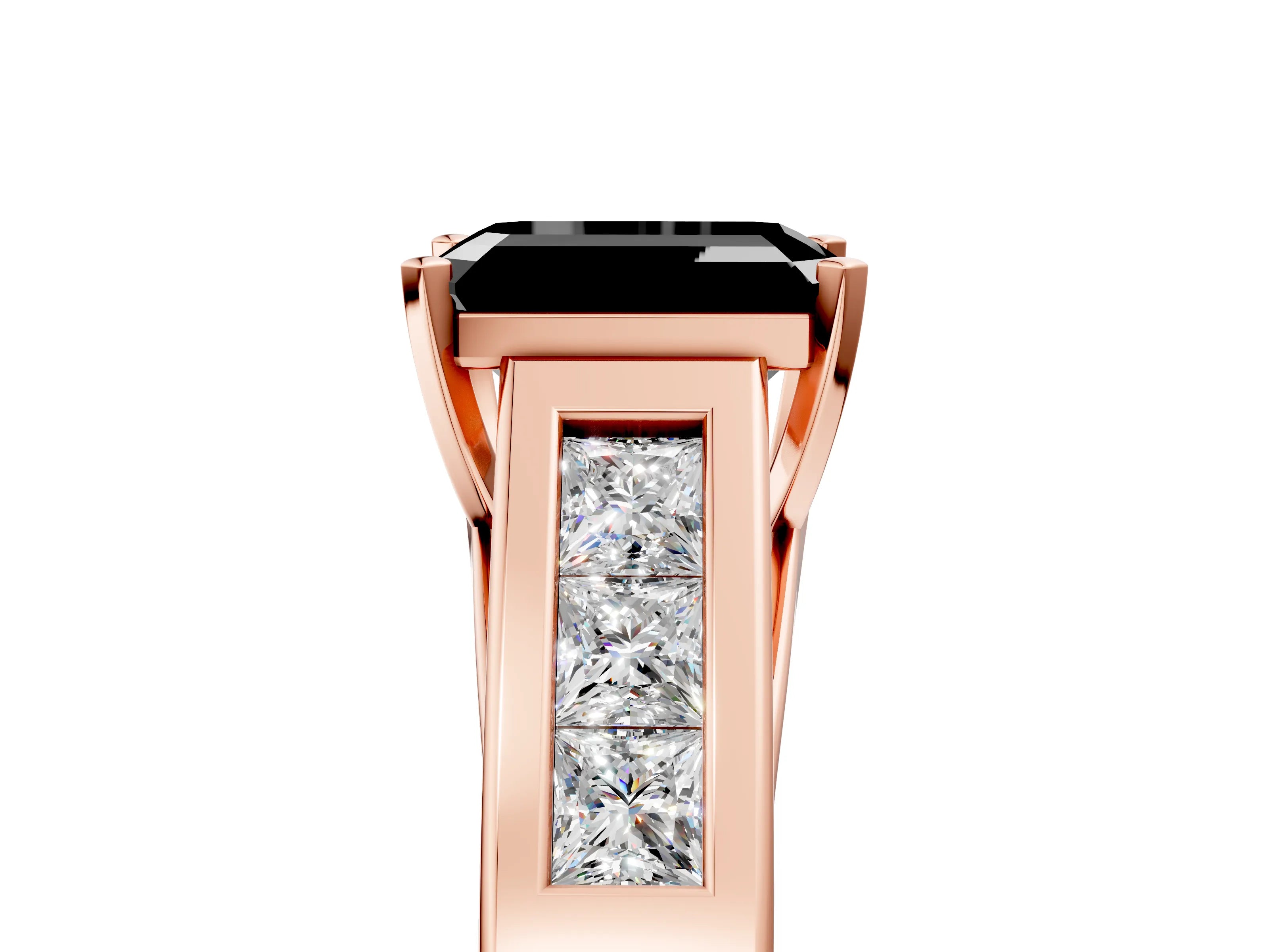 Rose gold Fancy Black Emerald Cut Cut Channel Set Solitaire Ring with Four-Prong Setting_5