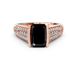 Rose gold Fancy Black Emerald Cut Cut Diamond Channel Set Pave Band with Tension Prong Setting