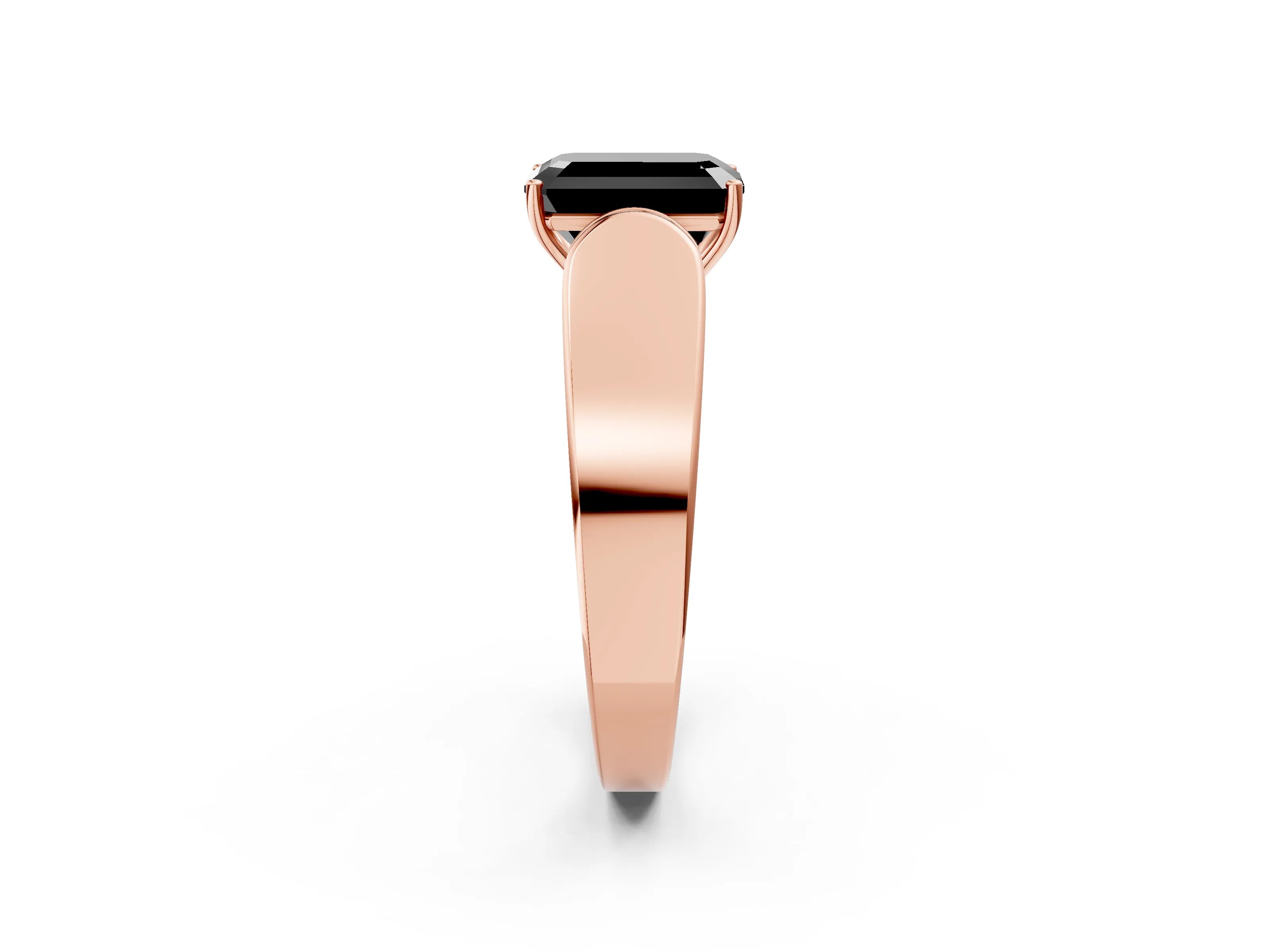 Rose gold Fancy Black Emerald Cut Cut Diamond Channel Set Solitaire Ring with Four-Prong Setting_2
