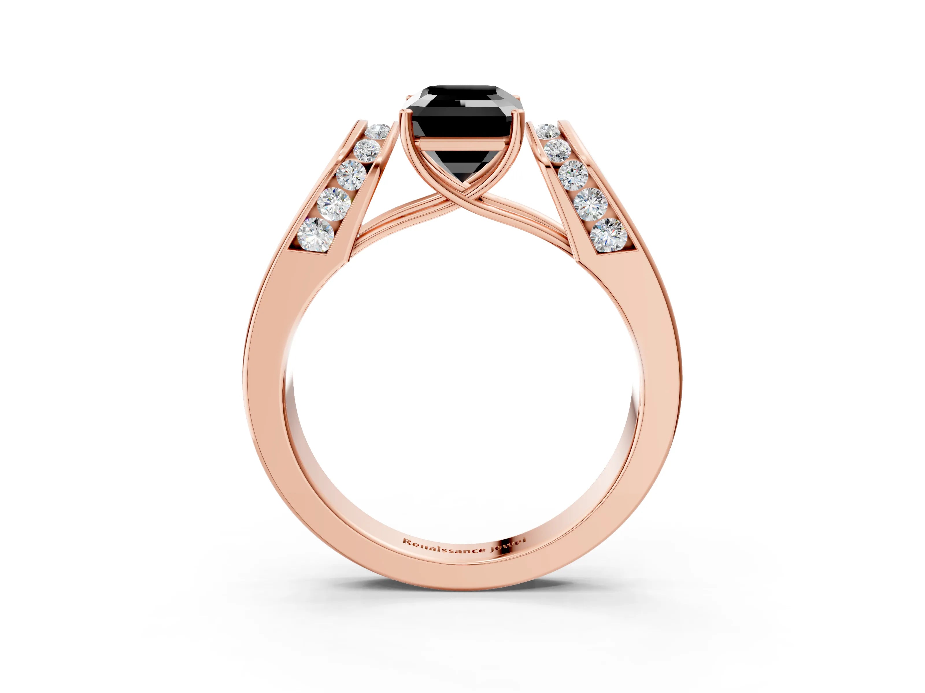 Rose gold Fancy Black Emerald Cut Cut Diamond Channel Set Solitaire Ring with Four-Prong Setting_3