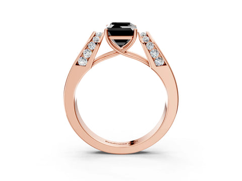 Rose gold Fancy Black Emerald Cut Cut Diamond Channel Set Solitaire Ring with Four-Prong Setting_3