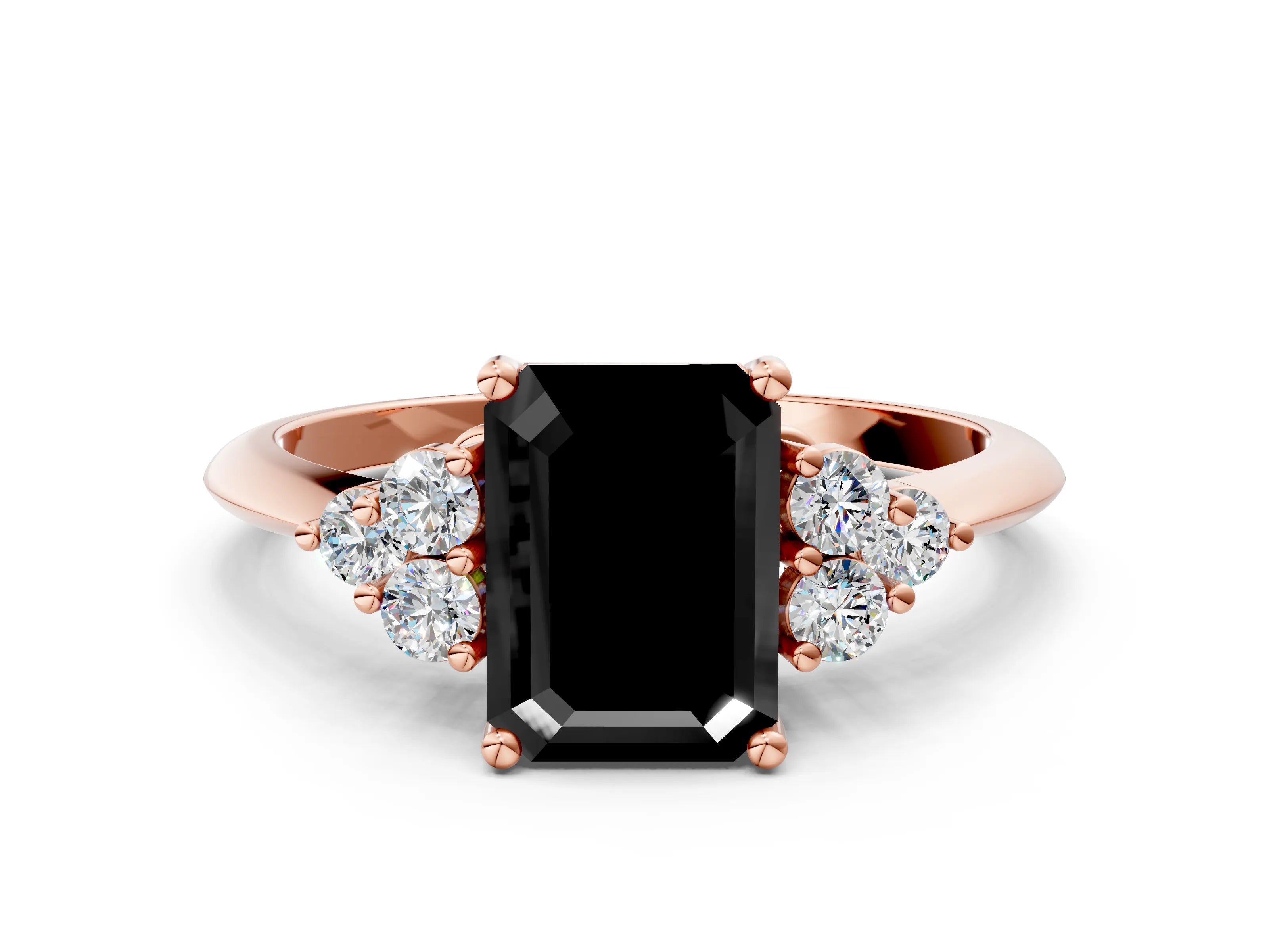 Rose gold Fancy Black Emerald Cut Cut Diamond Cluster Ring with Solitaire Band and Four-Prong Setting_12