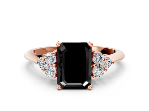 Rose gold Fancy Black Emerald Cut Cut Diamond Cluster Ring with Solitaire Band and Four-Prong Setting_12
