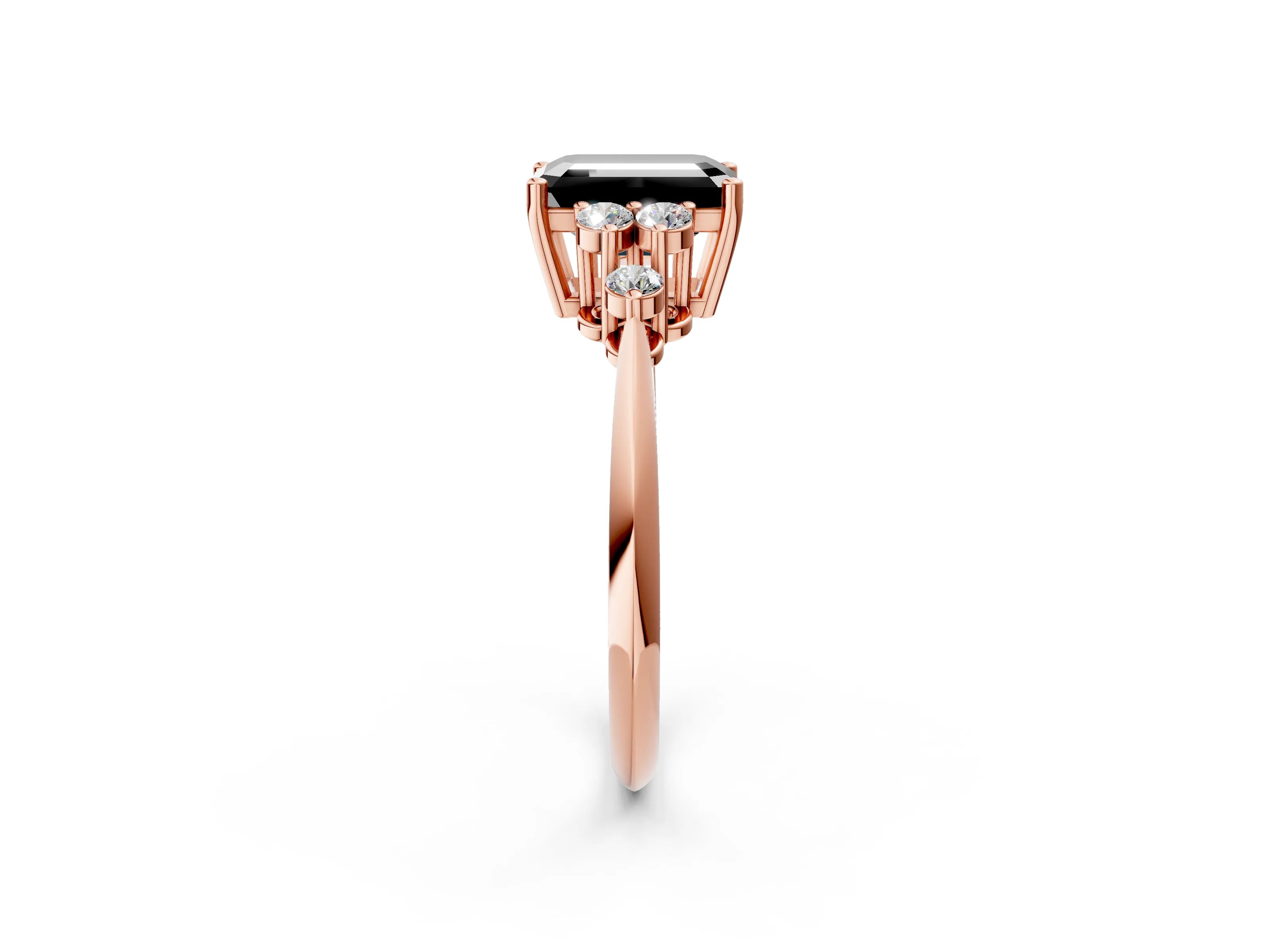 Rose gold Fancy Black Emerald Cut Cut Diamond Cluster Ring with Solitaire Band and Four-Prong Setting_14