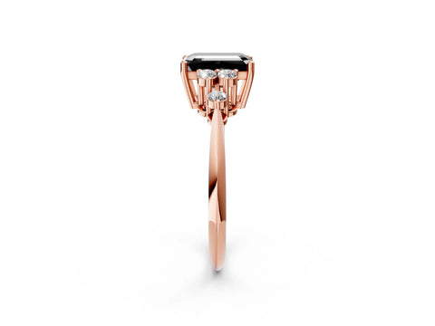 Rose gold Fancy Black Emerald Cut Cut Diamond Cluster Ring with Solitaire Band and Four-Prong Setting_14