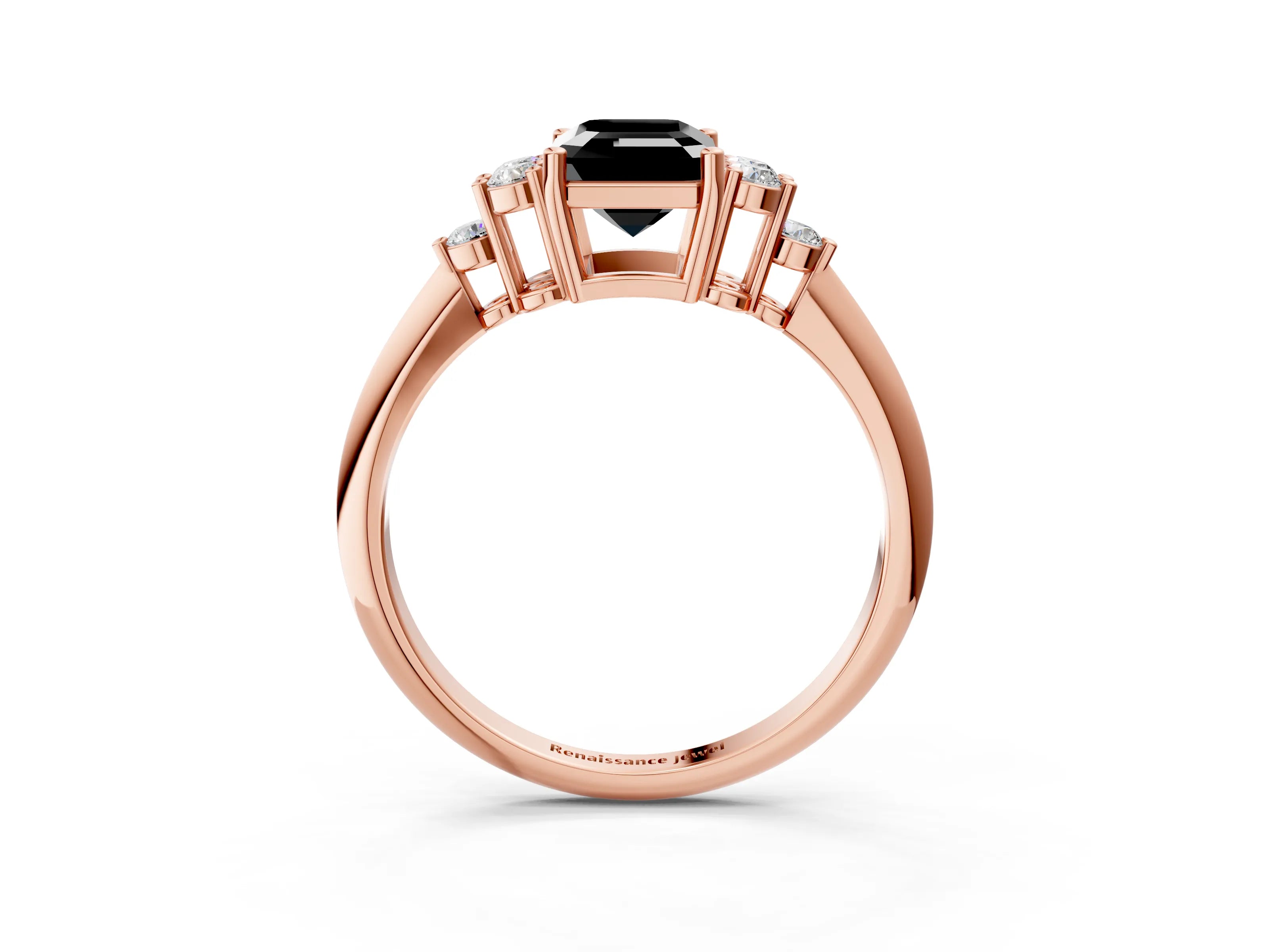 Rose gold Fancy Black Emerald Cut Cut Diamond Cluster Ring with Solitaire Band and Four-Prong Setting_15