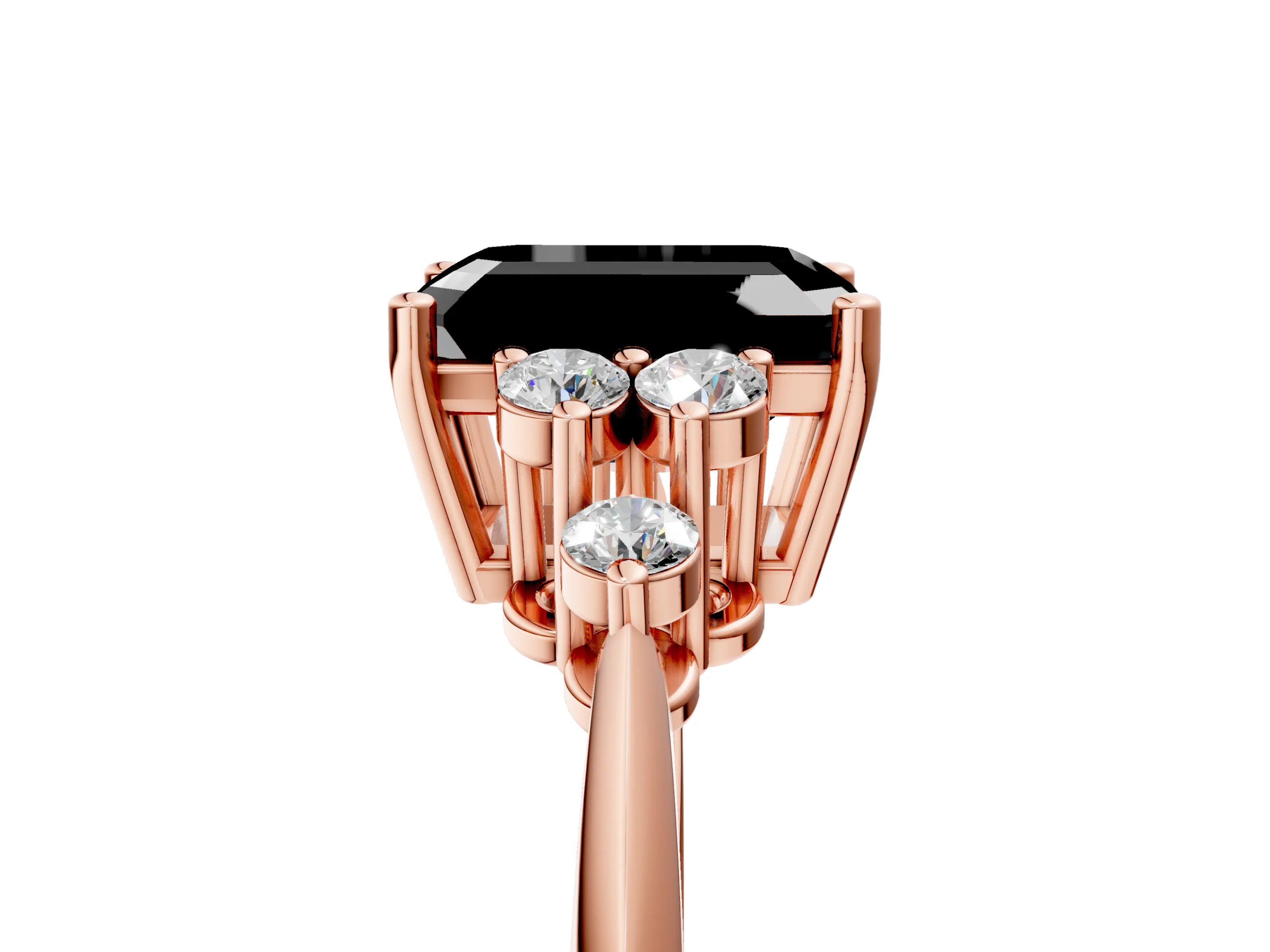 Rose gold Fancy Black Emerald Cut Cut Diamond Cluster Ring with Solitaire Band and Four-Prong Setting_17