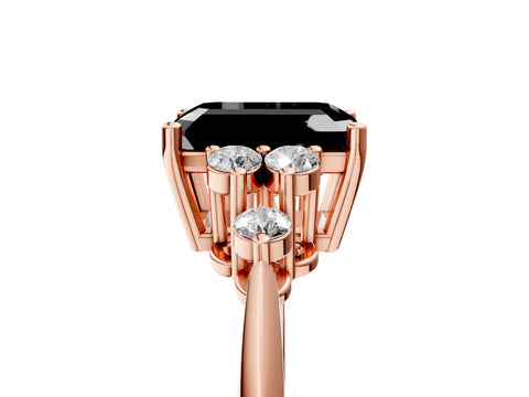 Rose gold Fancy Black Emerald Cut Cut Diamond Cluster Ring with Solitaire Band and Four-Prong Setting_17