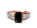Rose gold Fancy Black Emerald Cut Cut Diamond Engagement Ring with Pavé Band and Four-Prong Setting