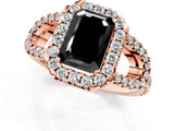 Rose gold Fancy Black Emerald Cut Cut Diamond Halo Engagement Ring with Open Split Pavé Band_1