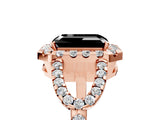 Rose gold Fancy Black Emerald Cut Cut Diamond Halo Engagement Ring with Open Split Pavé Band_5